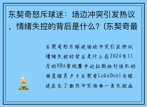 东契奇怒斥球迷：场边冲突引发热议，情绪失控的背后是什么？(东契奇最精彩的一场比赛)