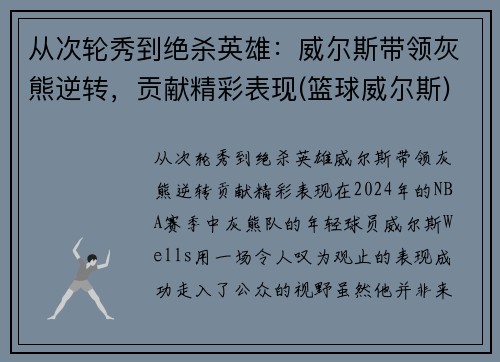 从次轮秀到绝杀英雄：威尔斯带领灰熊逆转，贡献精彩表现(篮球威尔斯)