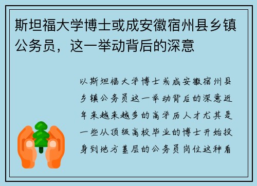 斯坦福大学博士或成安徽宿州县乡镇公务员，这一举动背后的深意